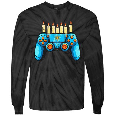 Retro Gamepad Happy Hanukkah Funny Pajama Family Matching Tie-Dye Long Sleeve Shirt