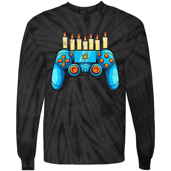 Retro Gamepad Happy Hanukkah Funny Pajama Family Matching Tie-Dye Long Sleeve Shirt