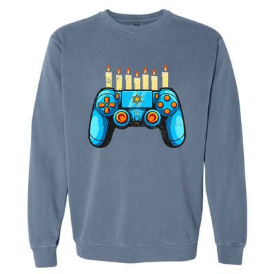 Retro Gamepad Happy Hanukkah Funny Pajama Family Matching Garment-Dyed Sweatshirt