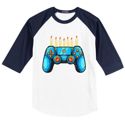 Retro Gamepad Happy Hanukkah Funny Pajama Family Matching Baseball Sleeve Shirt