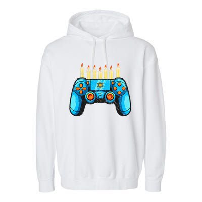 Retro Gamepad Happy Hanukkah Funny Pajama Family Matching Garment-Dyed Fleece Hoodie