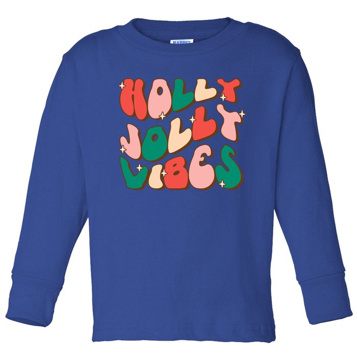 Retro Groovy Holly Xmas Jolly Vibes Christmas For Cool Gift Toddler Long Sleeve Shirt