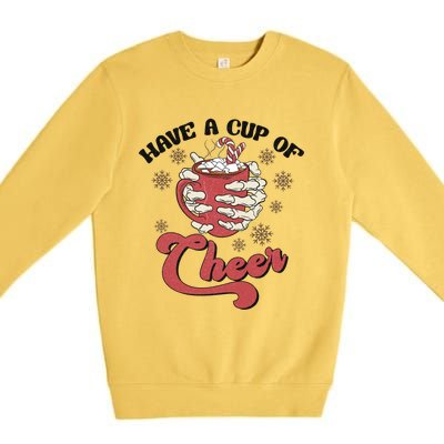 Retro Groovy Have A Cup Of Cheer Christmas Skeleton Coffee Great Gift Premium Crewneck Sweatshirt