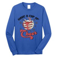 Retro Groovy Have A Cup Of Cheer Christmas Skeleton Coffee Great Gift Long Sleeve Shirt