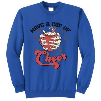 Retro Groovy Have A Cup Of Cheer Christmas Skeleton Coffee Great Gift Sweatshirt