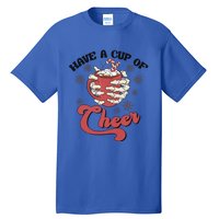 Retro Groovy Have A Cup Of Cheer Christmas Skeleton Coffee Great Gift Tall T-Shirt