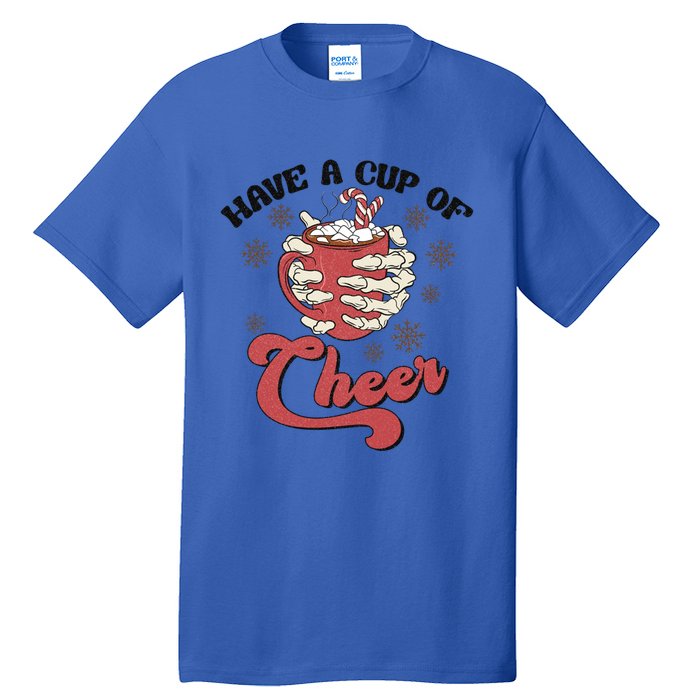 Retro Groovy Have A Cup Of Cheer Christmas Skeleton Coffee Great Gift Tall T-Shirt