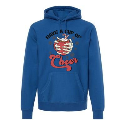 Retro Groovy Have A Cup Of Cheer Christmas Skeleton Coffee Great Gift Premium Hoodie