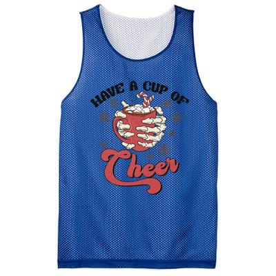 Retro Groovy Have A Cup Of Cheer Christmas Skeleton Coffee Great Gift Mesh Reversible Basketball Jersey Tank