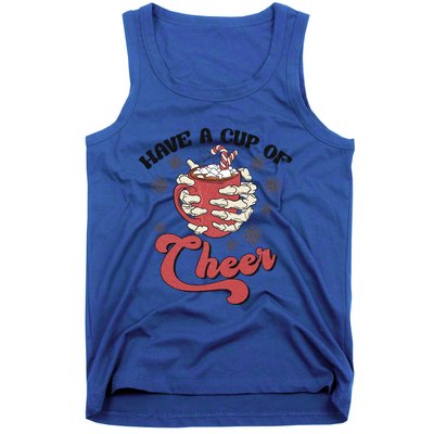 Retro Groovy Have A Cup Of Cheer Christmas Skeleton Coffee Great Gift Tank Top