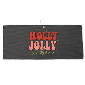 Retro Groovy Holly Xmas Jolly Vibes Merry Christmas Holiday Cute Gift Large Microfiber Waffle Golf Towel