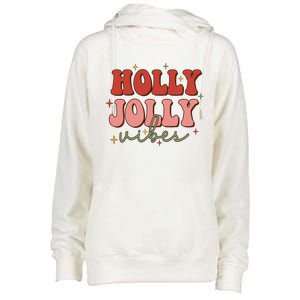 Retro Groovy Holly Xmas Jolly Vibes Merry Christmas Holiday Cute Gift Womens Funnel Neck Pullover Hood