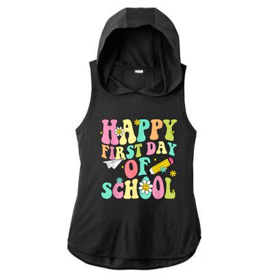 Retro Groovy Happy First Day Of School Teachers Students Kids Ladies PosiCharge Tri-Blend Wicking Draft Hoodie Tank