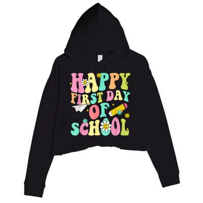 Retro Groovy Happy First Day Of School Teachers Students Kids Crop Fleece Hoodie