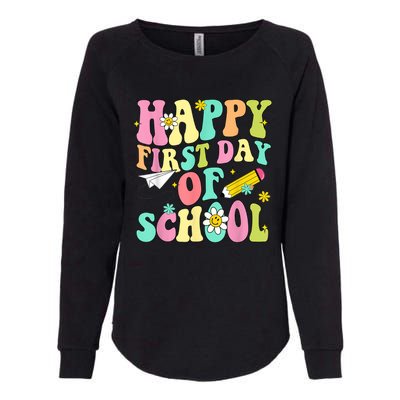 Retro Groovy Happy First Day Of School Teachers Students Kids Womens California Wash Sweatshirt