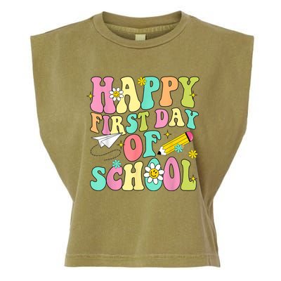 Retro Groovy Happy First Day Of School Teachers Students Kids Garment-Dyed Women's Muscle Tee