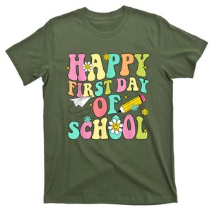 Retro Groovy Happy First Day Of School Teachers Students Kids T-Shirt