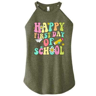 Retro Groovy Happy First Day Of School Teachers Students Kids Women's Perfect Tri Rocker Tank