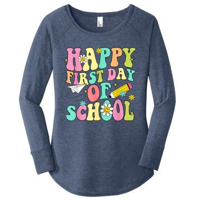 Retro Groovy Happy First Day Of School Teachers Students Kids Women's Perfect Tri Tunic Long Sleeve Shirt