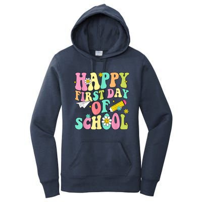 Retro Groovy Happy First Day Of School Teachers Students Kids Women's Pullover Hoodie