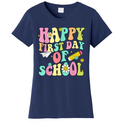 Retro Groovy Happy First Day Of School Teachers Students Kids Women's T-Shirt