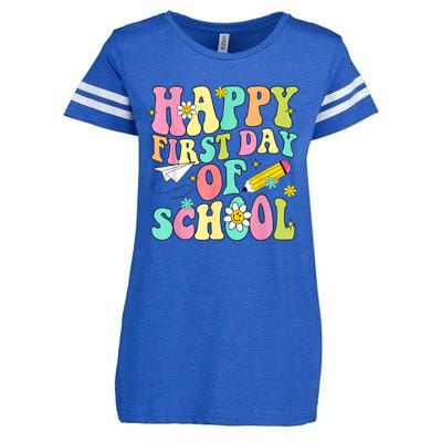 Retro Groovy Happy First Day Of School Teachers Students Kids Enza Ladies Jersey Football T-Shirt