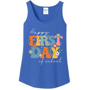 Retro Groovy Happy First Day Of School For Teacher & Student Ladies Essential Tank