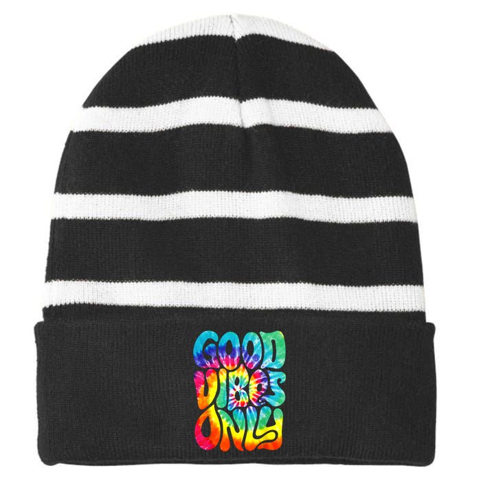 Retro Groovy Halloween Peace Love Hippie 60s 70s 80s Costume Striped Beanie with Solid Band