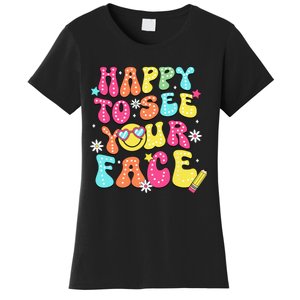 Retro Groovy Happy To See Your Face Back To School Teacher Women's T-Shirt