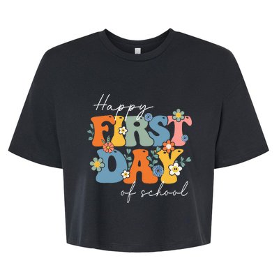 Retro Groovy Happy First Day Of School For Teacher & Student Bella+Canvas Jersey Crop Tee