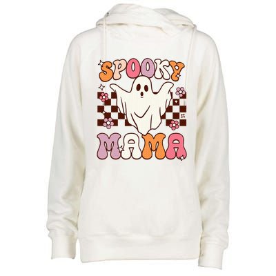 Retro Groovy Halloween Ghost Spooky Mama Costume Womens Funnel Neck Pullover Hood