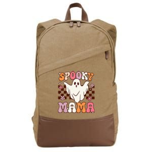 Retro Groovy Halloween Ghost Spooky Mama Costume Cotton Canvas Backpack