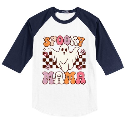 Retro Groovy Halloween Ghost Spooky Mama Costume Baseball Sleeve Shirt