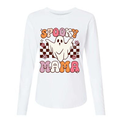 Retro Groovy Halloween Ghost Spooky Mama Costume Womens Cotton Relaxed Long Sleeve T-Shirt