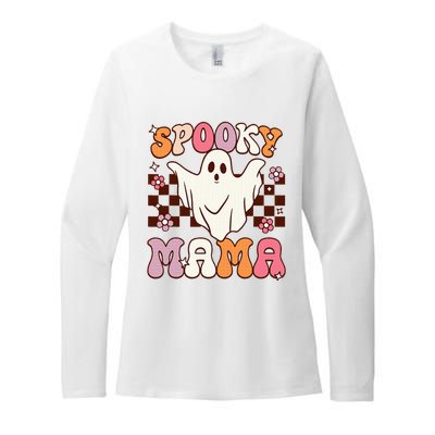 Retro Groovy Halloween Ghost Spooky Mama Costume Womens CVC Long Sleeve Shirt