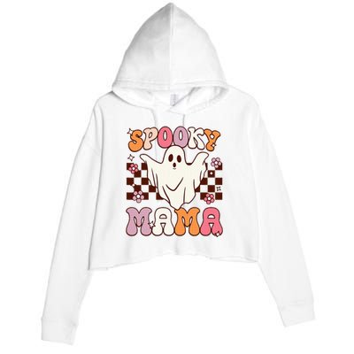 Retro Groovy Halloween Ghost Spooky Mama Costume Crop Fleece Hoodie