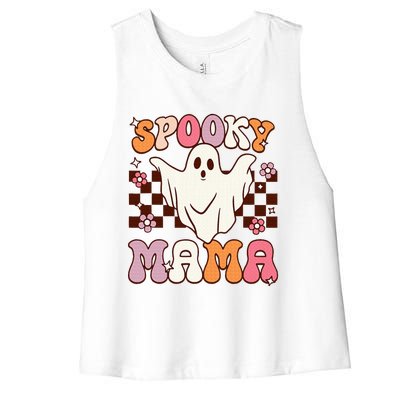 Retro Groovy Halloween Ghost Spooky Mama Costume Women's Racerback Cropped Tank