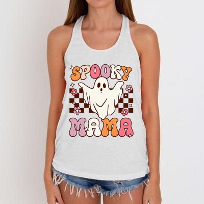 Retro Groovy Halloween Ghost Spooky Mama Costume Women's Knotted Racerback Tank