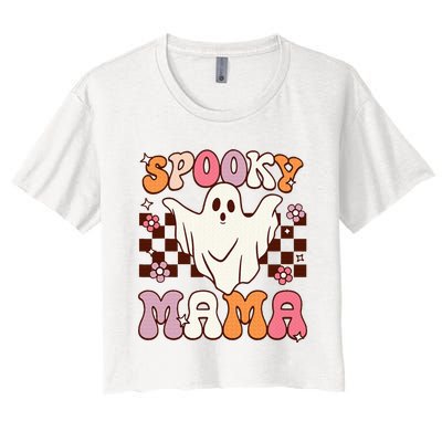 Retro Groovy Halloween Ghost Spooky Mama Costume Women's Crop Top Tee