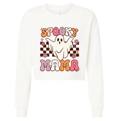 Retro Groovy Halloween Ghost Spooky Mama Costume Cropped Pullover Crew