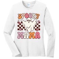 Retro Groovy Halloween Ghost Spooky Mama Costume Ladies Long Sleeve Shirt