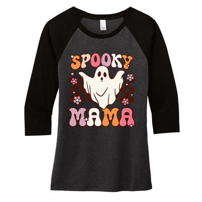 Retro Groovy Halloween Ghost Spooky Mama Costume Women's Tri-Blend 3/4-Sleeve Raglan Shirt