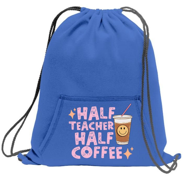 Retro Groovy Half Teacher Half Coffee Happy Teachers Day Gift Sweatshirt Cinch Pack Bag