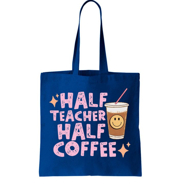 Retro Groovy Half Teacher Half Coffee Happy Teachers Day Gift Tote Bag