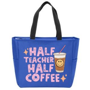 Retro Groovy Half Teacher Half Coffee Happy Teachers Day Gift Zip Tote Bag