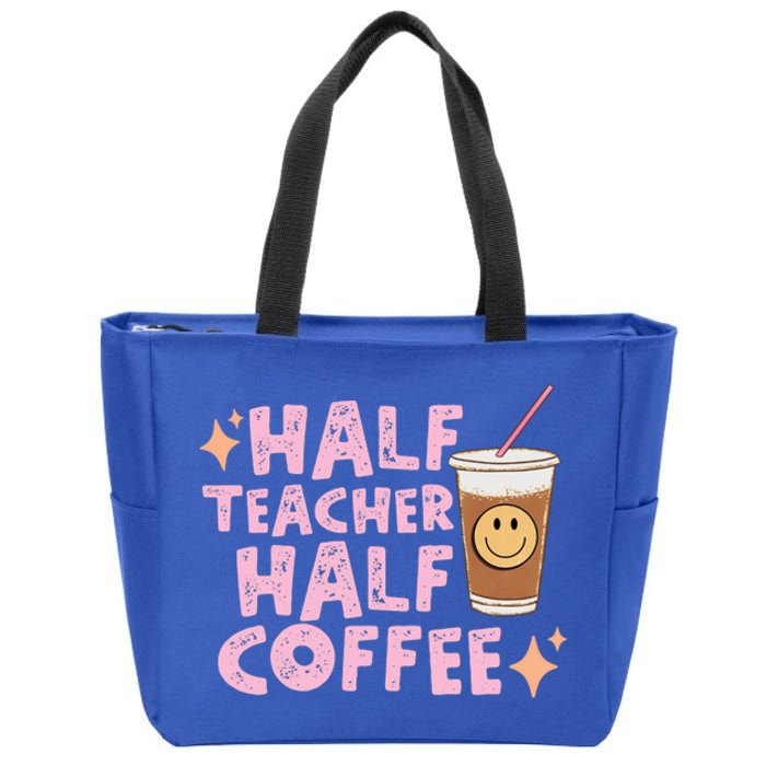 Retro Groovy Half Teacher Half Coffee Happy Teachers Day Gift Zip Tote Bag