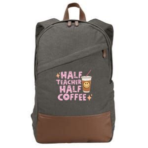 Retro Groovy Half Teacher Half Coffee Happy Teachers Day Gift Cotton Canvas Backpack