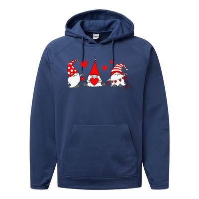 Red Gnomes Hearts Happy Valentines Day Funny Gnome Lover Performance Fleece Hoodie