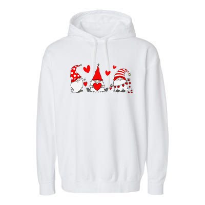 Red Gnomes Hearts Happy Valentines Day Funny Gnome Lover Garment-Dyed Fleece Hoodie