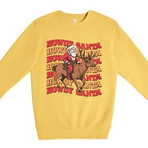 Retro Groovy Howdy Santa Country Cowboy Western Christmas Premium Crewneck Sweatshirt